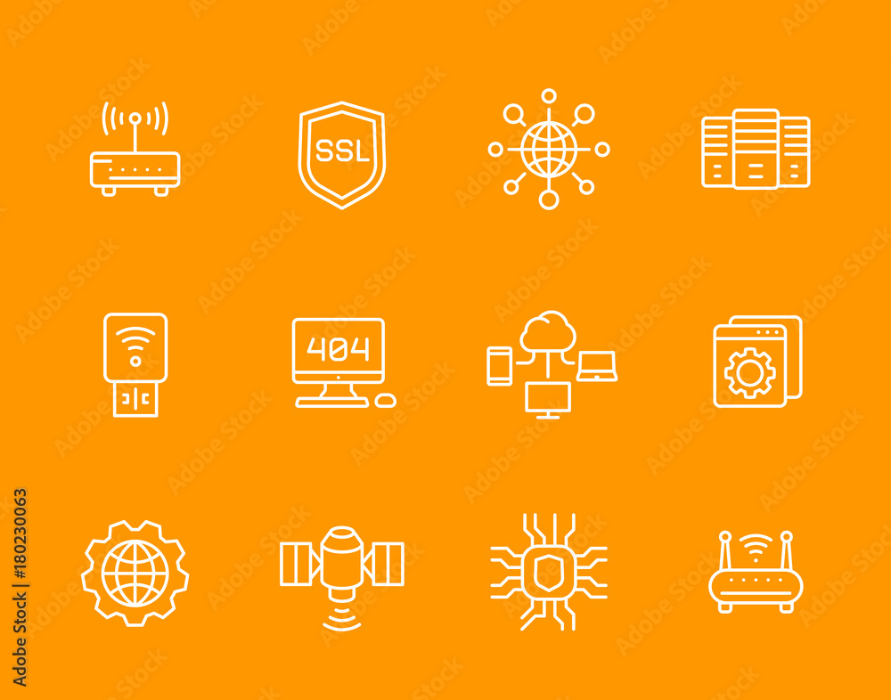 Poster network, internet data technology, web hosting service, ssl line icons set