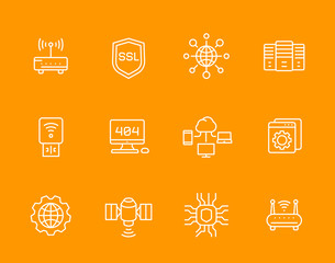 network, internet data technology, web hosting service, ssl line icons set