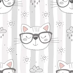 Photo sur Plexiglas Chats Fond transparent coloré de chats mignons