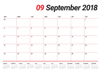 September 2018 planner calendar vector illustration