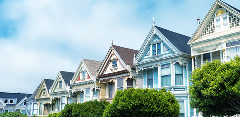 SAN FRANCISCO - AUGUST 2017: Painted Ladies are a row of colorful Victorian houses located near...