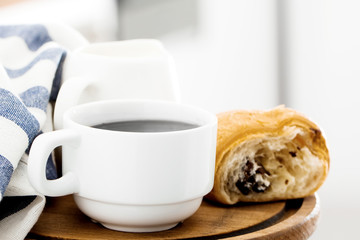 Morning coffee on the kitchen background