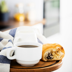 Morning coffee on the kitchen background