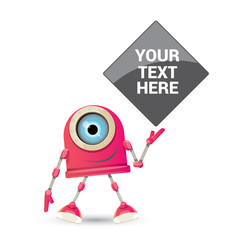 vector funny cartoon pink friendly robot character Isolated on white background. Kids robot logo design template