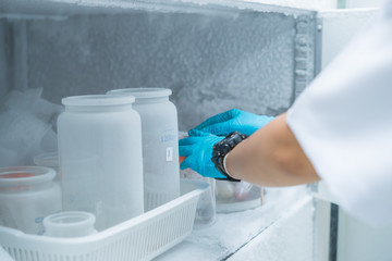 Sample and equipment of experiment in refrigerator