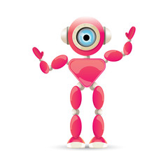 vector funny cartoon pink friendly robot character Isolated on white background. Kids robot logo design template