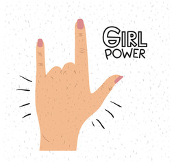 girl power poster text and hand in skin color making horn sign