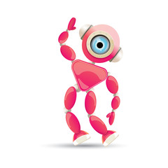 vector funny cartoon pink friendly robot character Isolated on white background. Kids robot logo design template