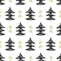 Obraz premium Scandinavian Forest trees nordic seamless pattern