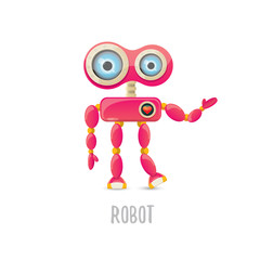 vector funny cartoon pink friendly robot character Isolated on white background. Kids robot logo design template