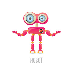 vector funny cartoon pink friendly robot character Isolated on white background. Kids robot logo design template