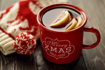 Mulled wine in red mug