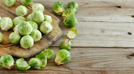 Brussels sprouts on a wooden board