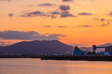View of Aomori Bay at sunrise scene,  Aomori, Tohoku, Japan.