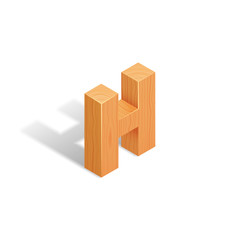 Isometric wooden letter A with shadow.