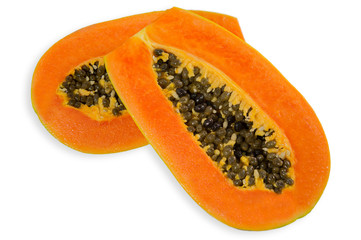 Close up papaya ripe on white background,stack photo,this has clipping path