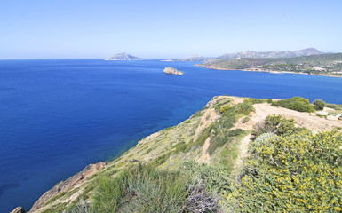 landscape of Cape Sounion Greece as seen from the temple of Poseidon