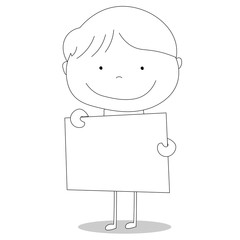 Boy holding sign, cartoon style illustration