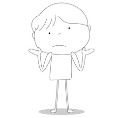 Boy uncertain with shoulders raised, cartoon style illustration