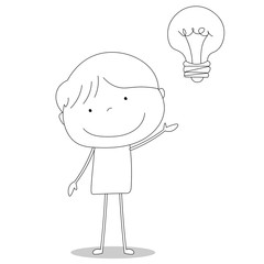 Boy showing an idea, cartoon style illustration