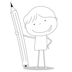 Boy with large pencil, cartoon style illustration
