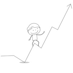 Boy rising on business diagram, cartoon style illustration