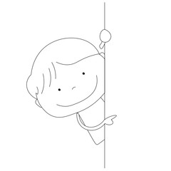 Boy presenting from behind a wall, cartoon style illustration