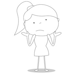 Girl uncertain with shoulders raised, cartoon style illustration