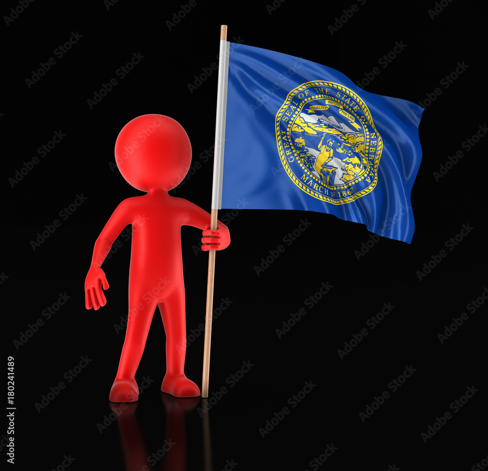 Poster man and flag of the us state of nebraska. image with clipping path