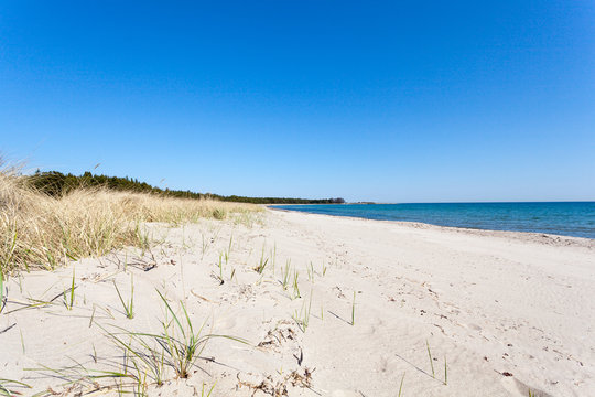 Sandstrnd p&aring; Gotland i Sverige en sommar dag