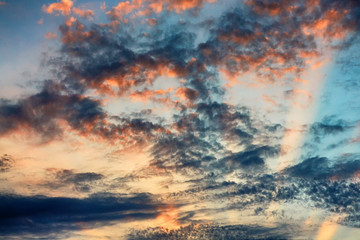 Sky with clouds at sunset during dusk