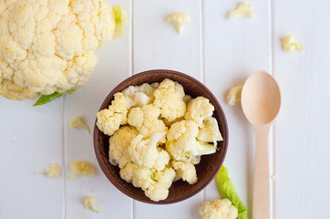 cauliflower in a plate on a white background