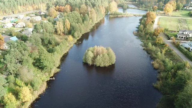 Ulbroka lake Aerial drone top view 4K UHD video Latvia 