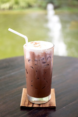 Iced chocolate on table
