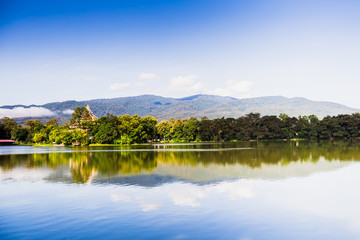 Fototapeta na wymiar Water reservoir,Lanna Rama 9 Park Chiang Mai.
