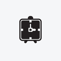 Obraz premium Time icon on the alarm clock. Black and white pictogram for web design. Vector flat illustrations, logo