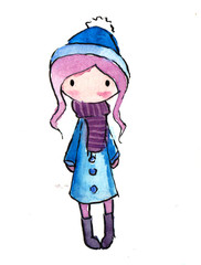 Winter girl watercolor illustration