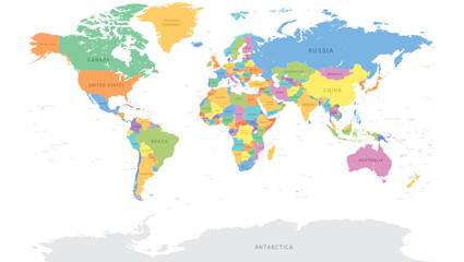 Vector Detailed World Map - obrazy, fototapety, plakaty