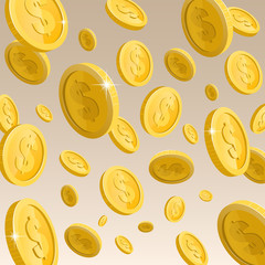 Falling, golden shiny coins.