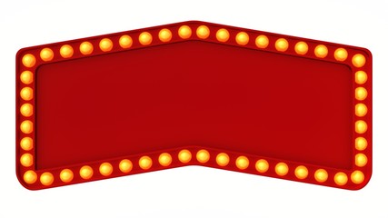 Red Marquee light board sign retro on white background. 3d rendering