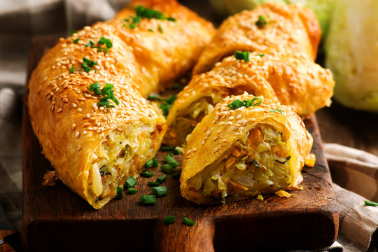 Cabbage strudel. rustic style.selective focus.