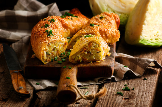 Cabbage Strudel. Rustic Style.selective Focus.