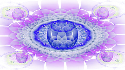 Unusual water lily. Exotic flower. 3D surreal illustration. Sacred geometry. Mysterious psychedelic relaxation pattern. Fractal abstract texture. Digital artwork graphic astrology magic