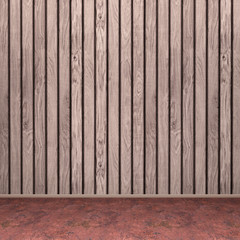 3d interior rendering of brown wooden boards and brown concrete floor
