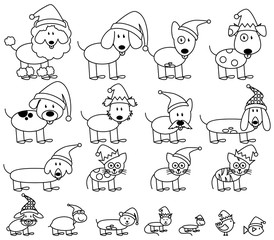 Vector Collection of Christmas Themed Stick Figure Pets