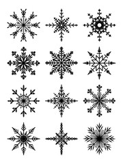 silhouette of patterned snowflakes on white background