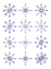 silhouette of patterned snowflakes on white background
