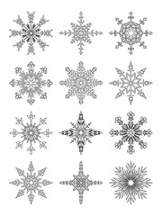 Naklejka na ściany i meble Patterned white snowflakes on a white background