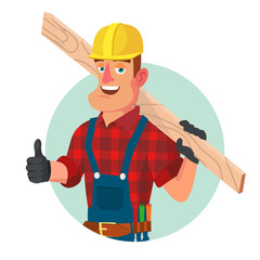 Classic Worker Or Carpenter Vector. Civil Engineering Construction Worker. Isolated On White Cartoon Character Illustration