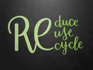 Fototapeta na wymiar REDUCE REUSE RECYCLE green chalk lettering 
